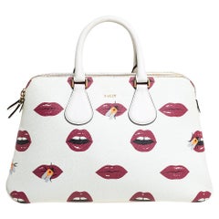 Bally White Lip Print Leather Berkeley Double Zip Tote