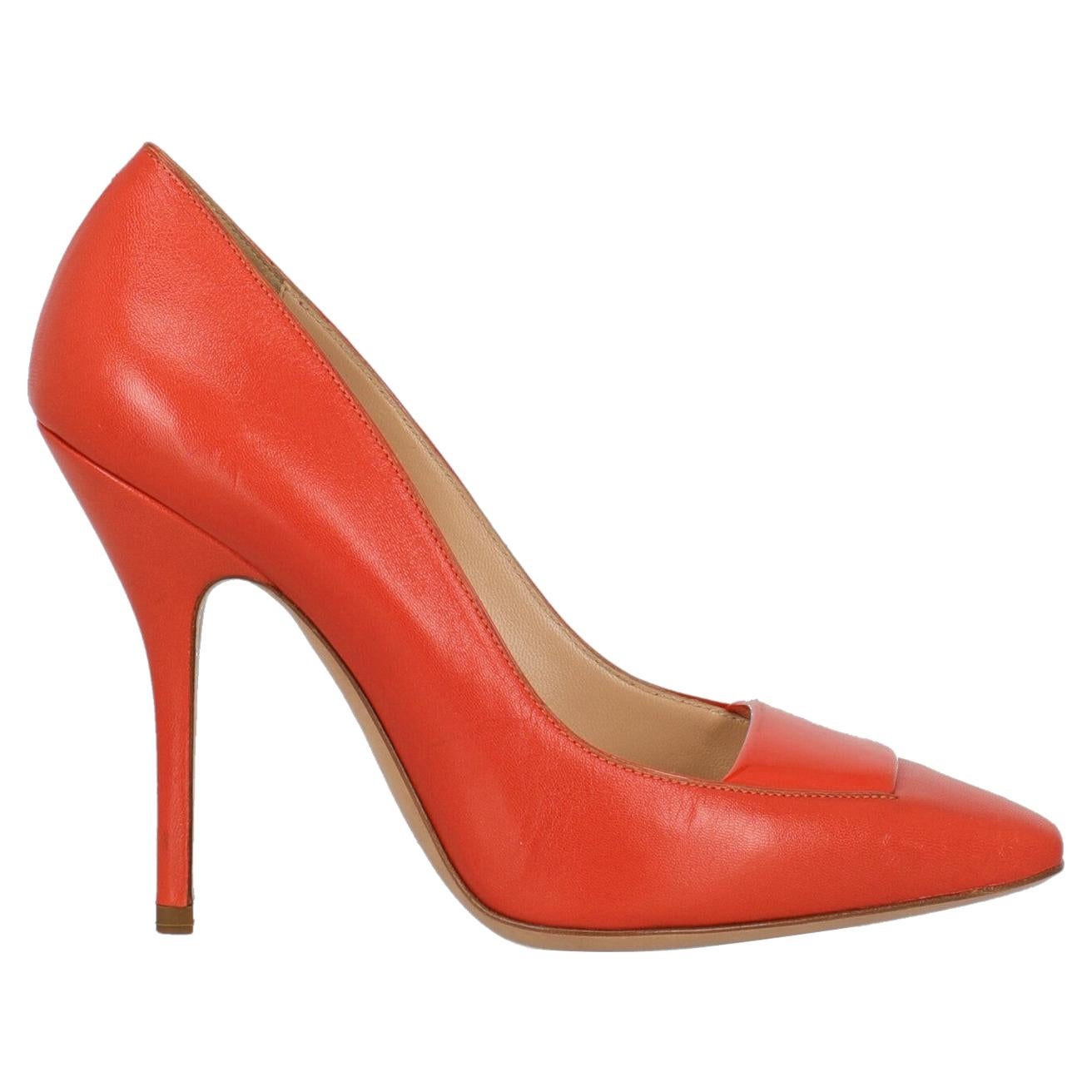 Bally Woman Pumps Orange Leather IT 40 For Sale
