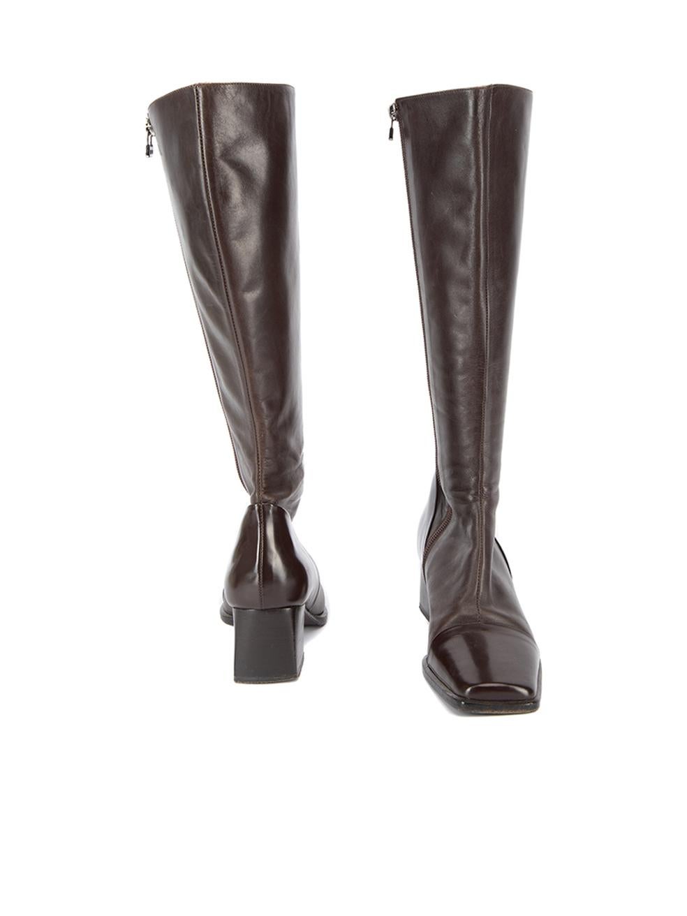 Bally Women's Brown Leather Knee High Boots In Excellent Condition In London, GB