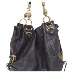 BALLY XL Brown Leather Tote Bag Gold-Tone Travel Double Handles Large