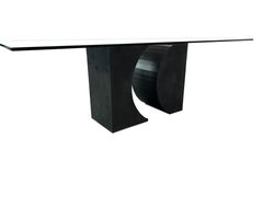 Balma Dining Table Natural Stone Black Slate Contemporary Design in Stock Spain