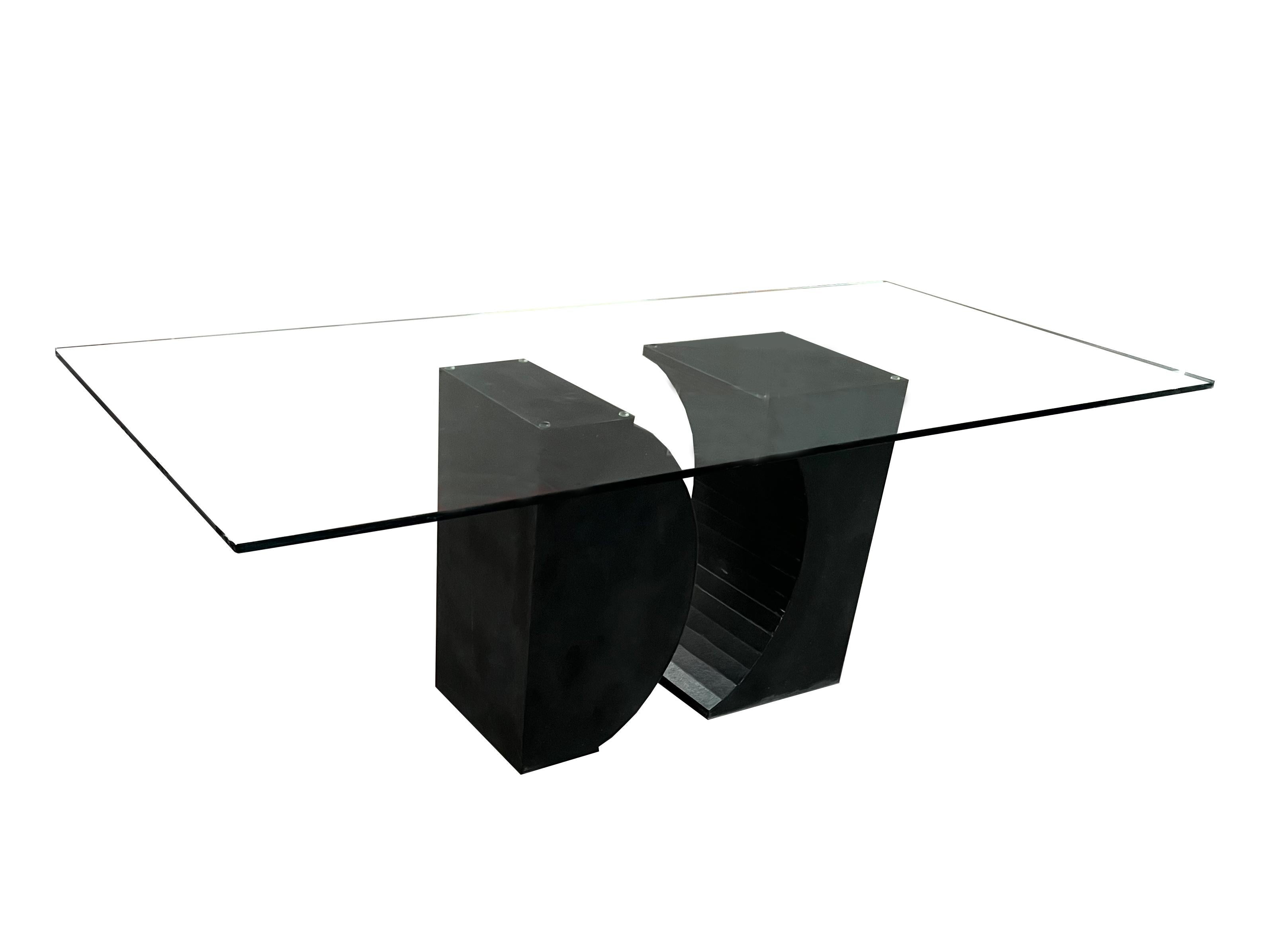 Modern Balma Dining Table Natural Stone Black Slate Contemporary Design in Stock Spain For Sale