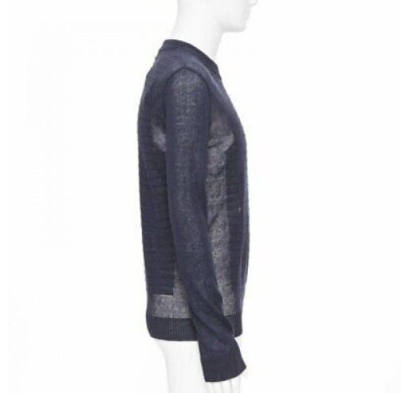 BALMAIN 100% Leinen Marineblauer Streifen Gold Militär Pullover mit Knopfleiste im Used-Look XS im Zustand „Neu“ im Angebot in Hong Kong, NT