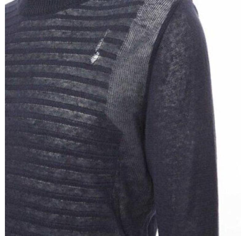 BALMAIN 100% Leinen Marineblauer Streifen Gold Militär Pullover mit Knopfleiste im Used-Look XS im Angebot 2