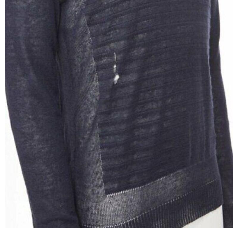 BALMAIN 100% Leinen Marineblauer Streifen Gold Militär Pullover mit Knopfleiste im Used-Look XS im Angebot 3