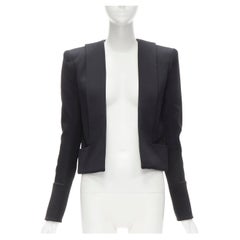 BALMAIN 100% wool black cut out layered boxy blazer jacket FR36 S