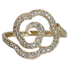 Balmain Bague cocktail à motif floral en or jaune 18 carats et diamants