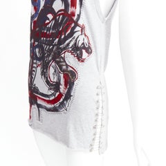 BALMAIN 2011 Christophe Decarnin Punk Graffiti silver pin ripped tank top FR38 M