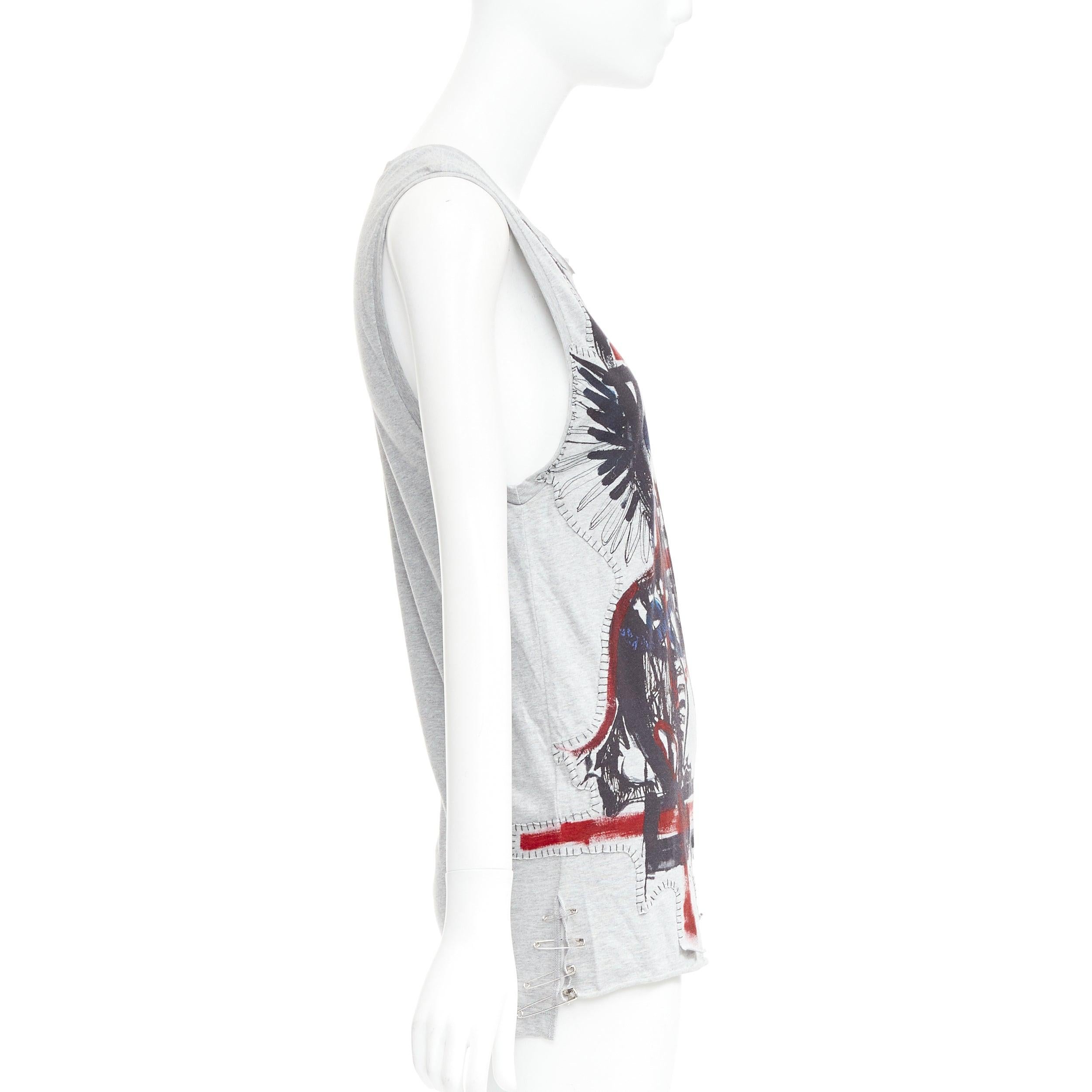 BALMAIN 2011 Christophe Decarnin Punk Graffiti silver pin ripped tank top FR38 M In Excellent Condition For Sale In Hong Kong, NT