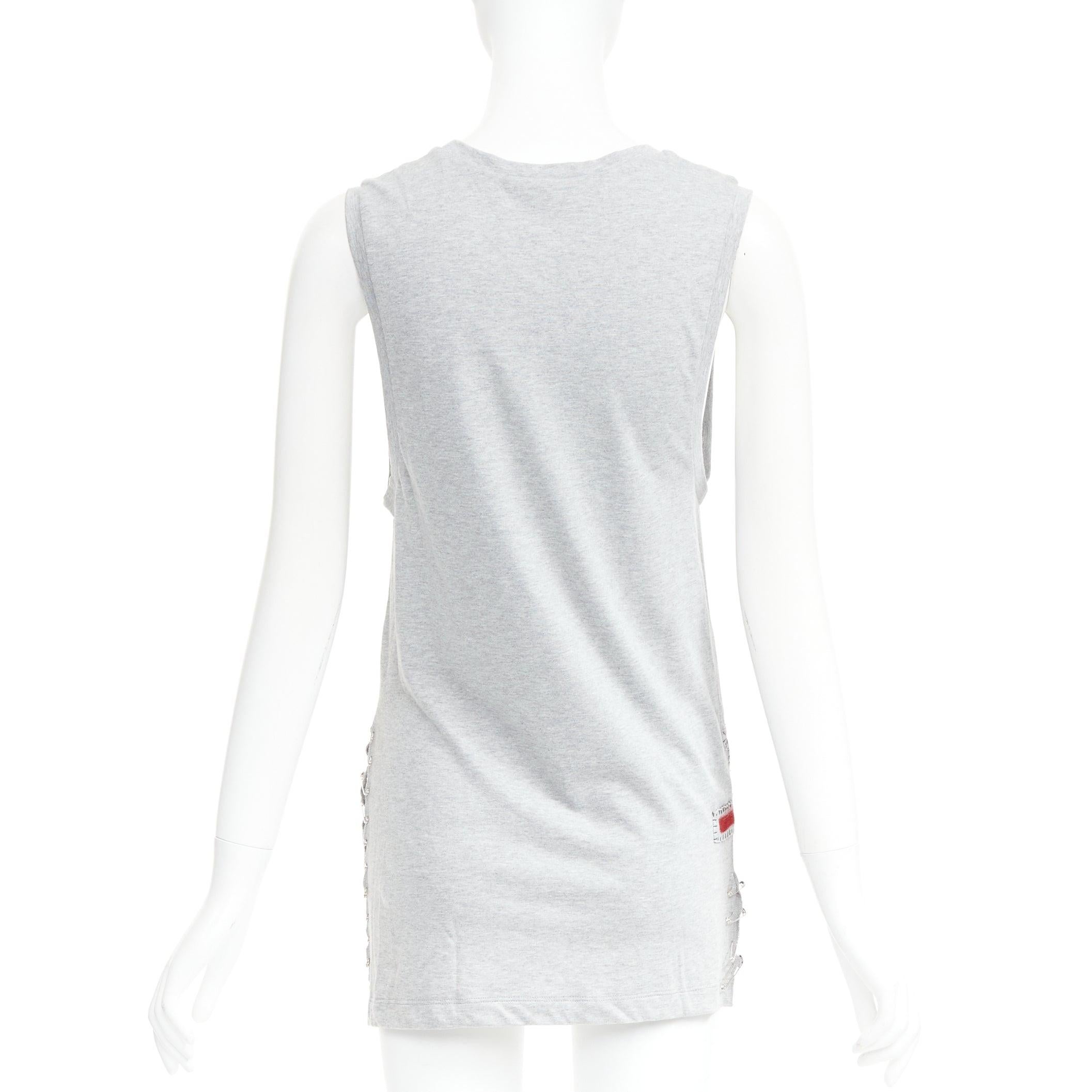 Women's BALMAIN 2011 Christophe Decarnin Punk Graffiti silver pin ripped tank top FR38 M For Sale