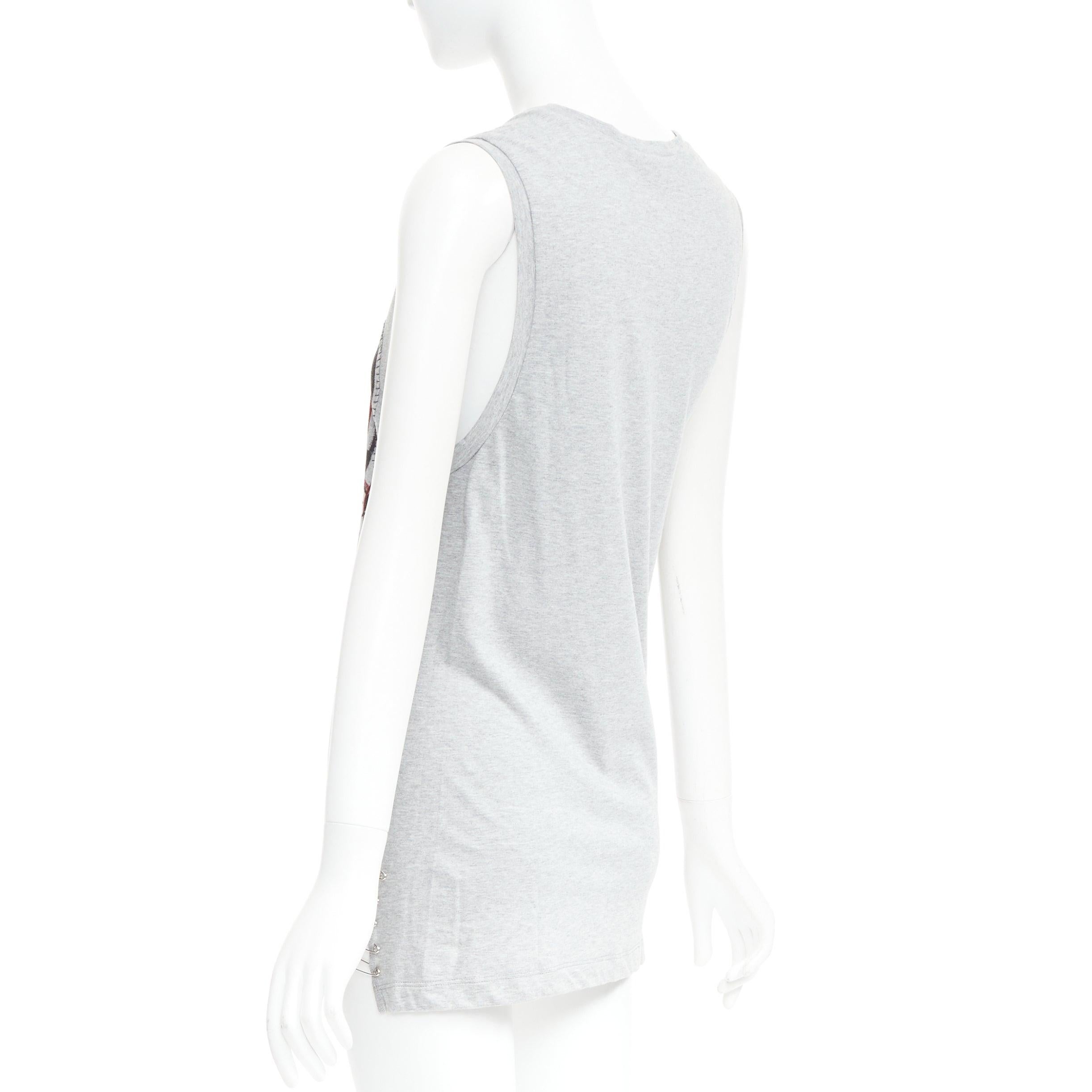 BALMAIN 2011 Christophe Decarnin Punk Graffiti silver pin ripped tank top FR38 M For Sale 1