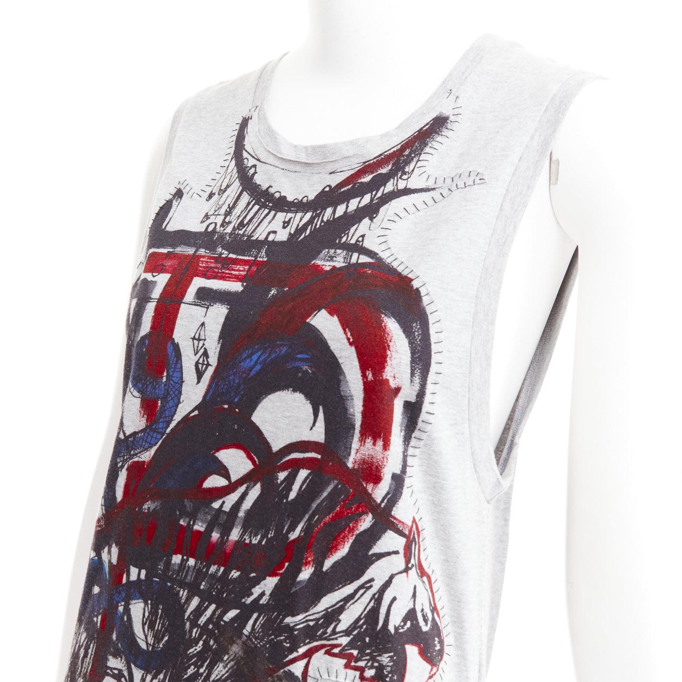 BALMAIN 2011 Christophe Decarnin Punk Graffiti silver pin ripped tank top FR38 M For Sale 2