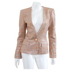 BALMAIN 2014 Beige-Pink Nude Crystal Embellished Zebra Print Jacket / Blazer