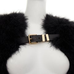 BALMAIN 2014 black turkey feather leather buckle collar cape shrug bolero FR38 M