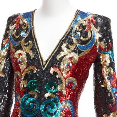 BALMAIN 2016 Runway 1970's baroque sequins V neck mini dress FR36 S Paris Hilton