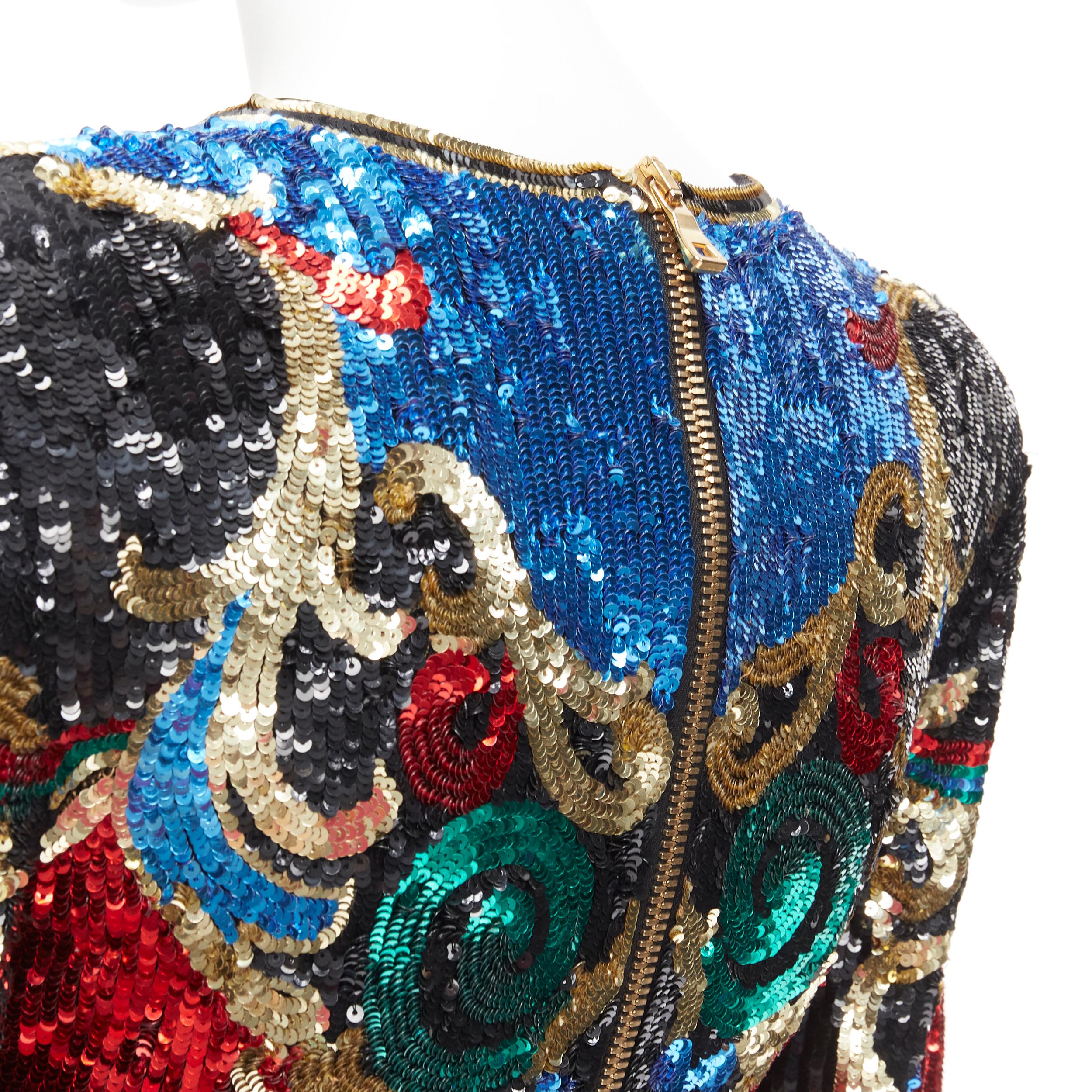 BALMAIN 2016 Runway 1970's baroque sequins V neck mini dress FR36 S Paris Hilton 3