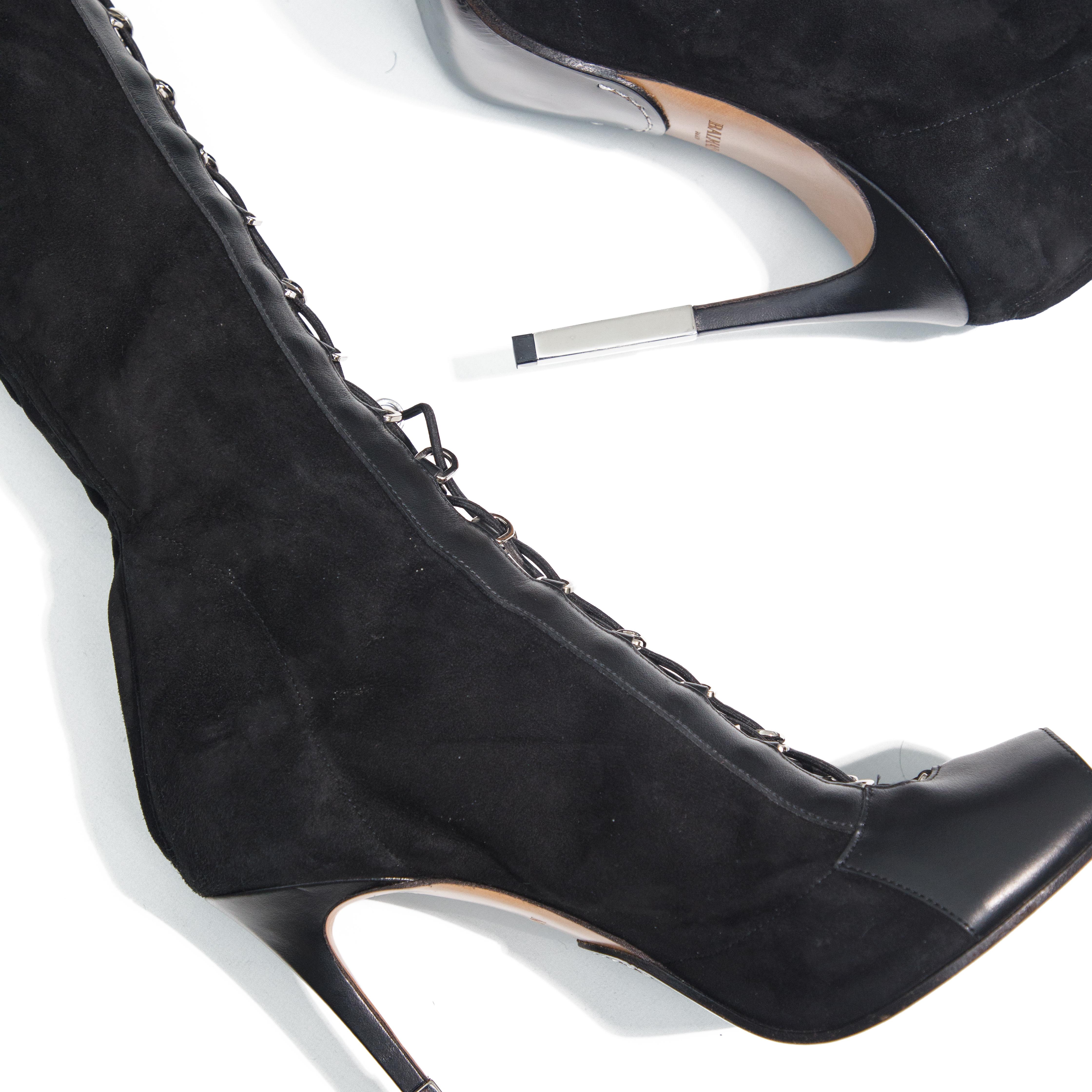 Balmain 2018 Campbell Schnürstiefel aus Wildleder und Leder mit hohem Schaft im Zustand „Gut“ im Angebot in London, GB