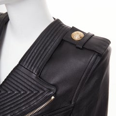 BALMAIN 2020 quilted lambskin leather asymmetric belted perfecto biker jacket XS