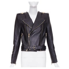 BALMAIN 2020 quilted lambskin leather asymmetric belted perfecto biker jacket XS