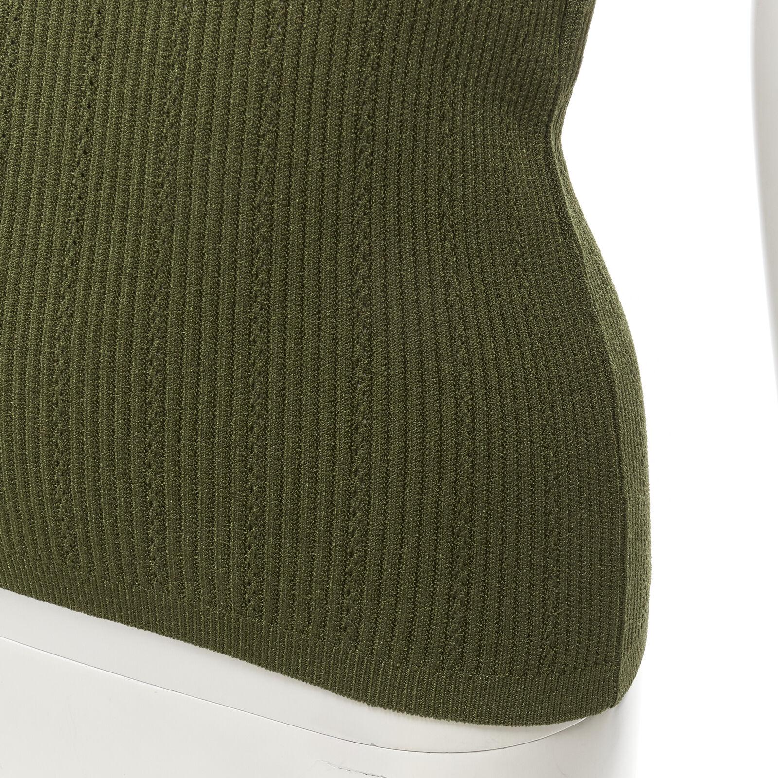 BALMAIN 2021 green viscose knit gold military button halter top FR34 XS 4