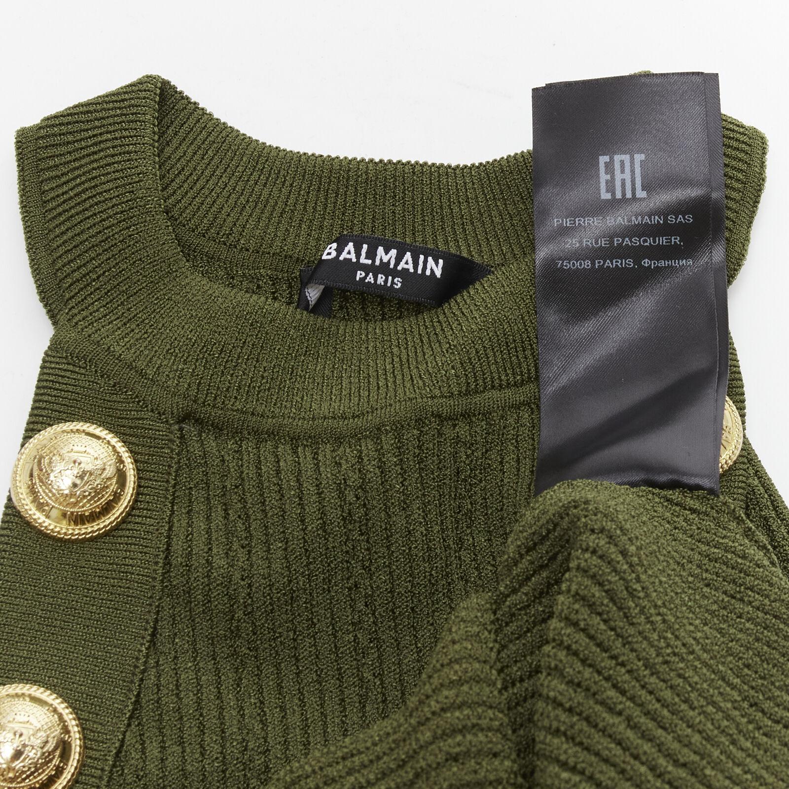 BALMAIN 2021 green viscose knit gold military button halter top FR34 XS 5