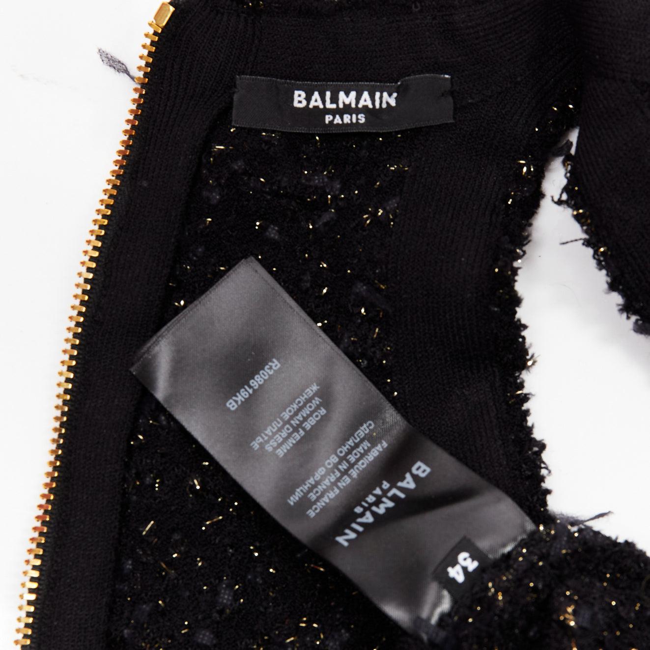 BALMAIN 2022 mini-robe Labyrinthe ornée de clous en tweed bouclé or FR34 XS en vente 4