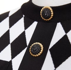 BALMAIN 2022 Harlequin diamond check gold lion buttons short sleeve crop sweater