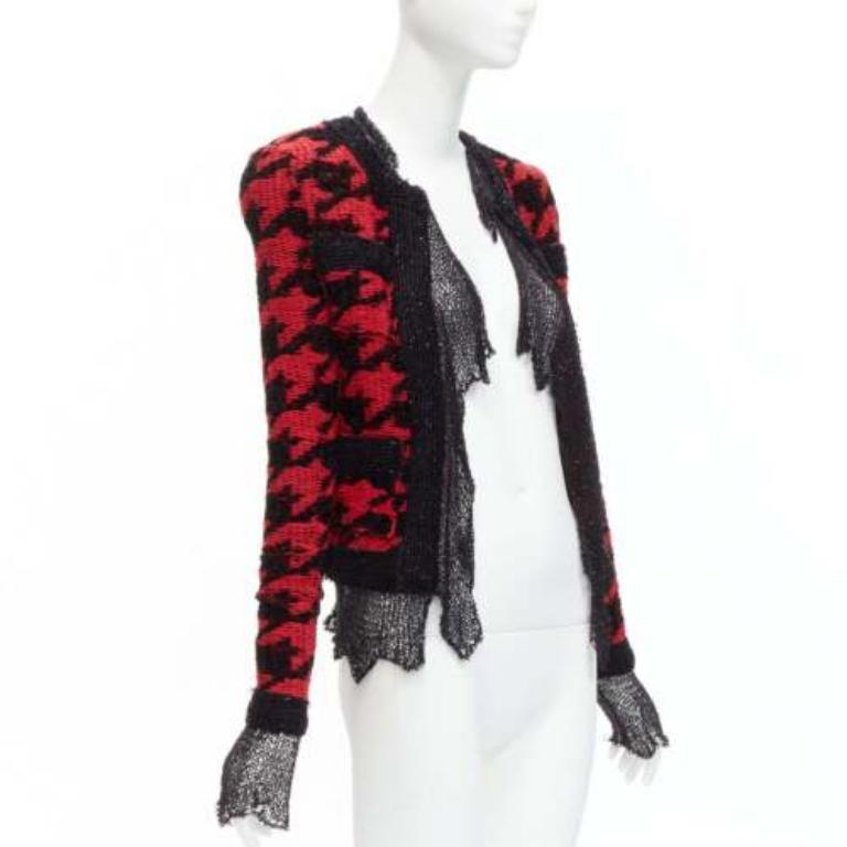BALMAIN 2022 rojo negro pata de gallo destruido punto de malla chaqueta FR34 XS Gris en venta