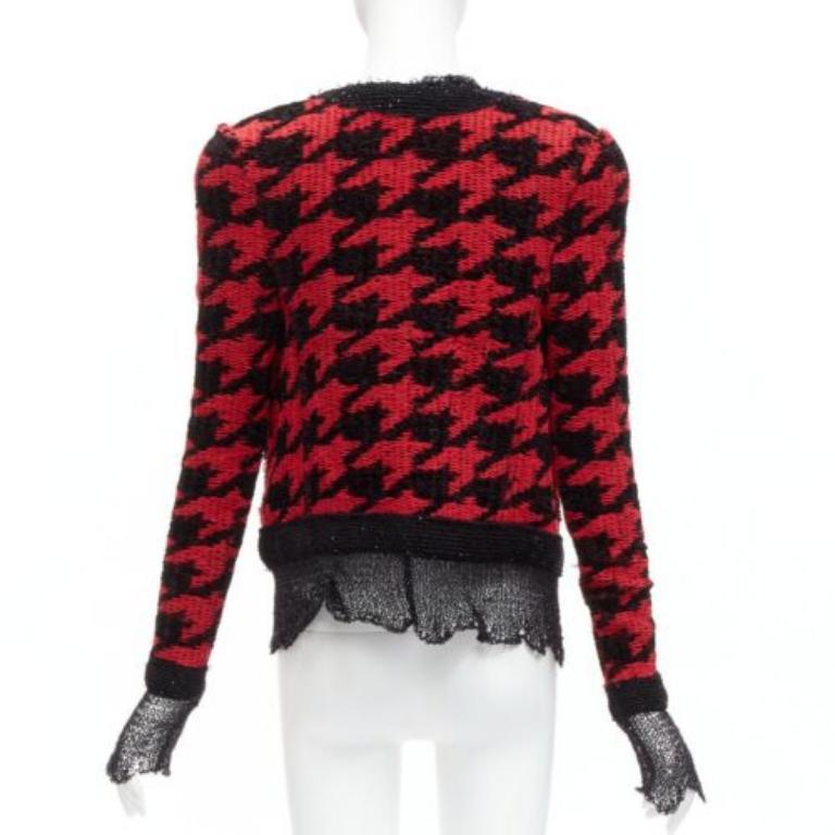 De las mujeres BALMAIN 2022 rojo negro pata de gallo destruido punto de malla chaqueta FR34 XS en venta
