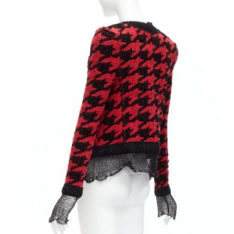 BALMAIN 2022 rojo negro pata de gallo destruido punto de malla chaqueta FR34 XS en venta 1