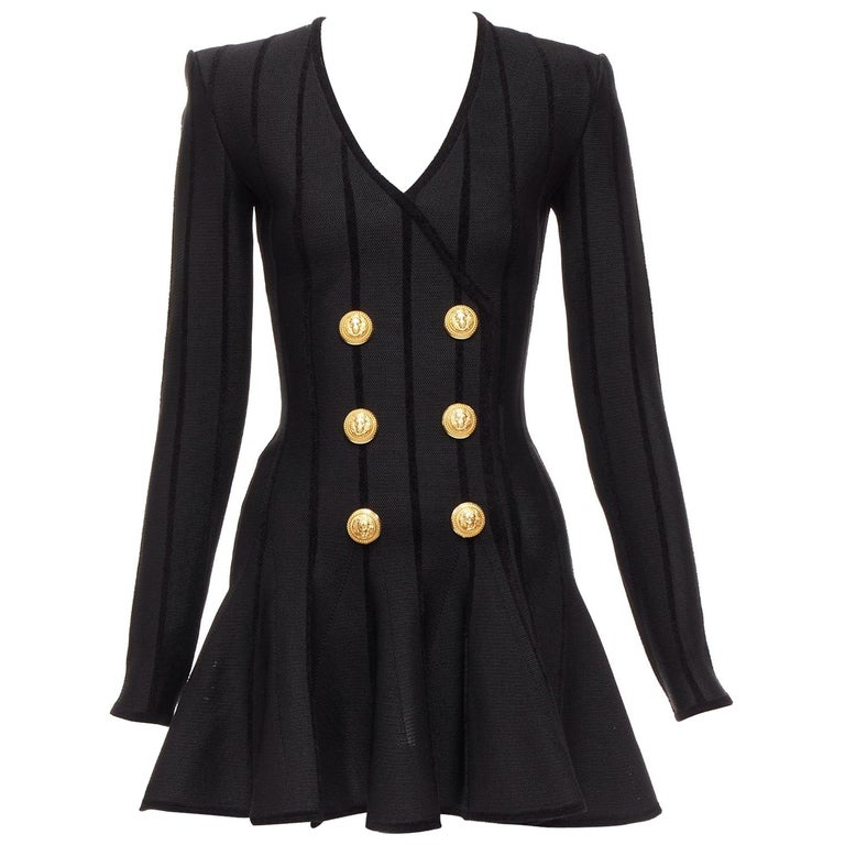 balmain black and gold dress Balmain // Black & Gold Midi Knit Dress – VSP Consignment main image 0