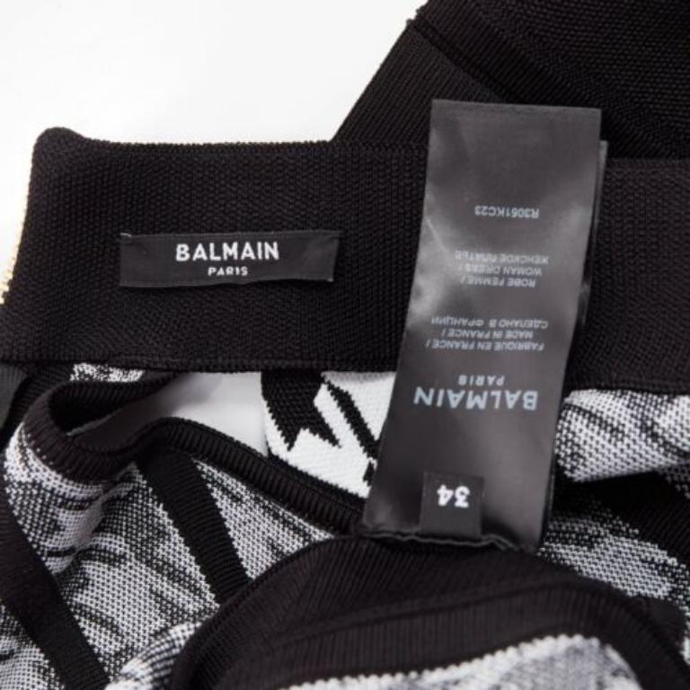 BALMAIN 2023 black white houndstooth gold lion button  halter mini dress FR34 XS For Sale 3