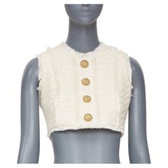 BALMAIN 2023 – Tweed-Weste mit Fransen, Löwenknöpfen, ärmellos, kurz geschnitten
