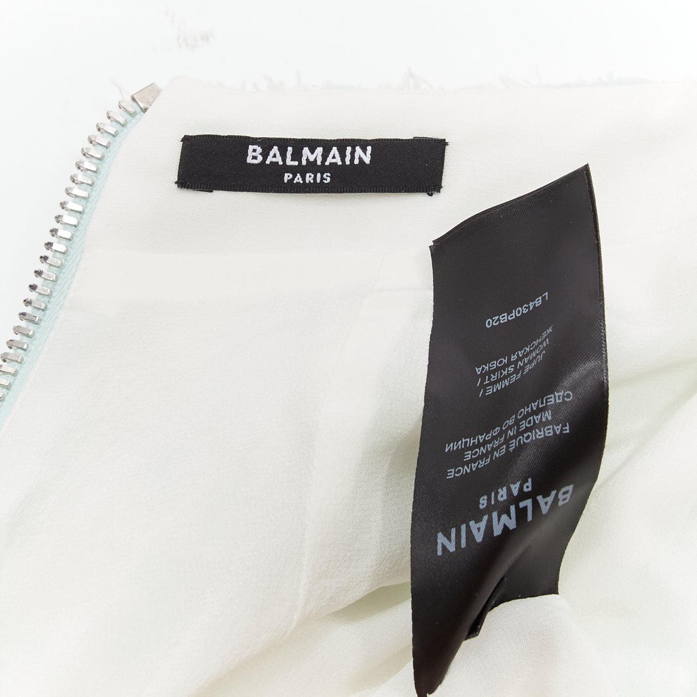 BALMAIN 2023 green white tweed pearl embellished preppy mini skirt FR34 XS For Sale 3