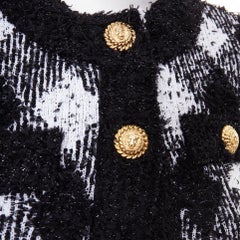 BALMAIN 2023 metallic vichy plaid houndstooth check knit cropped cardigan top