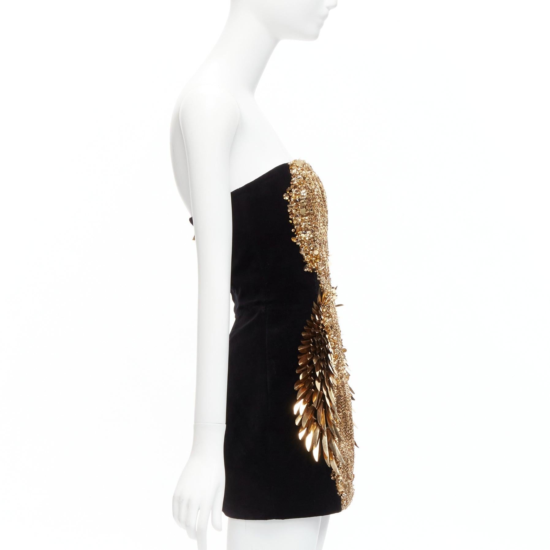 Women's BALMAIN 2023 Winged sequins cotton velvet strapless body con mini dress FR36 S