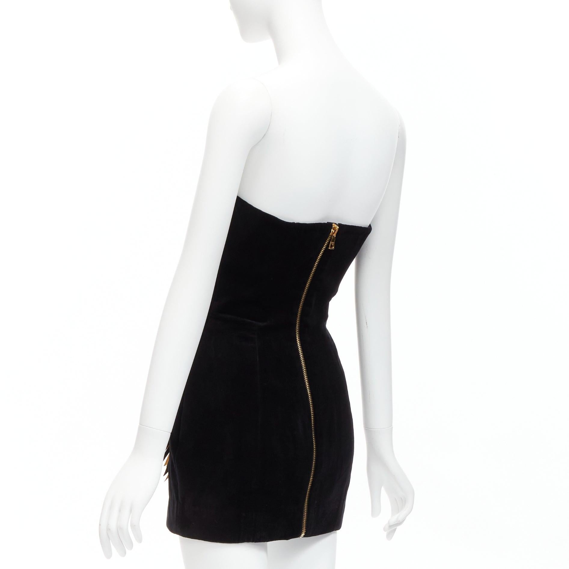 BALMAIN 2023 Winged sequins cotton velvet strapless body con mini dress FR36 S 2