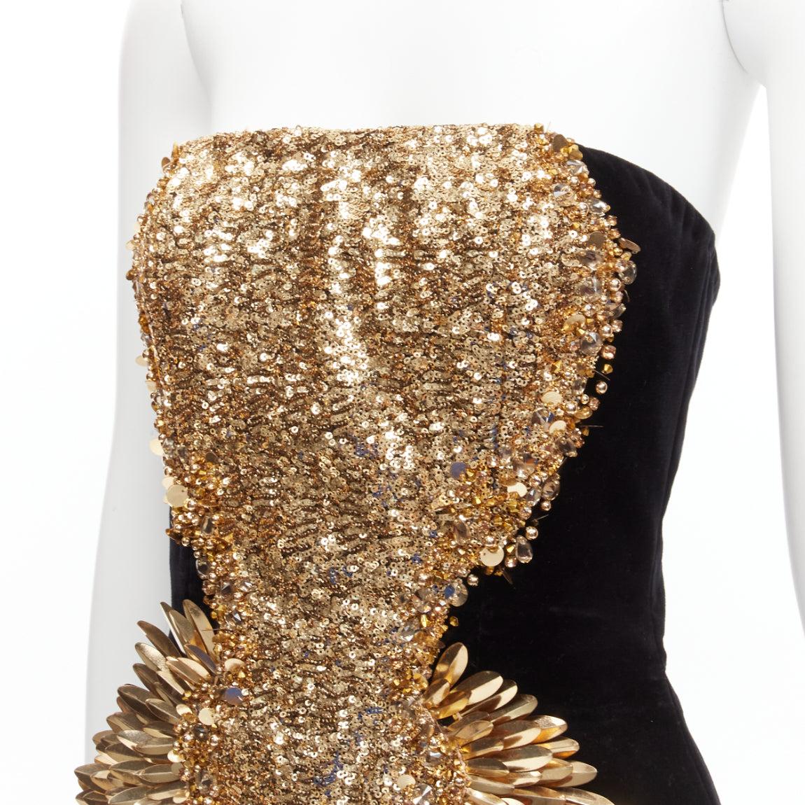 BALMAIN 2023 Winged sequins cotton velvet strapless body con mini dress FR36 S 4