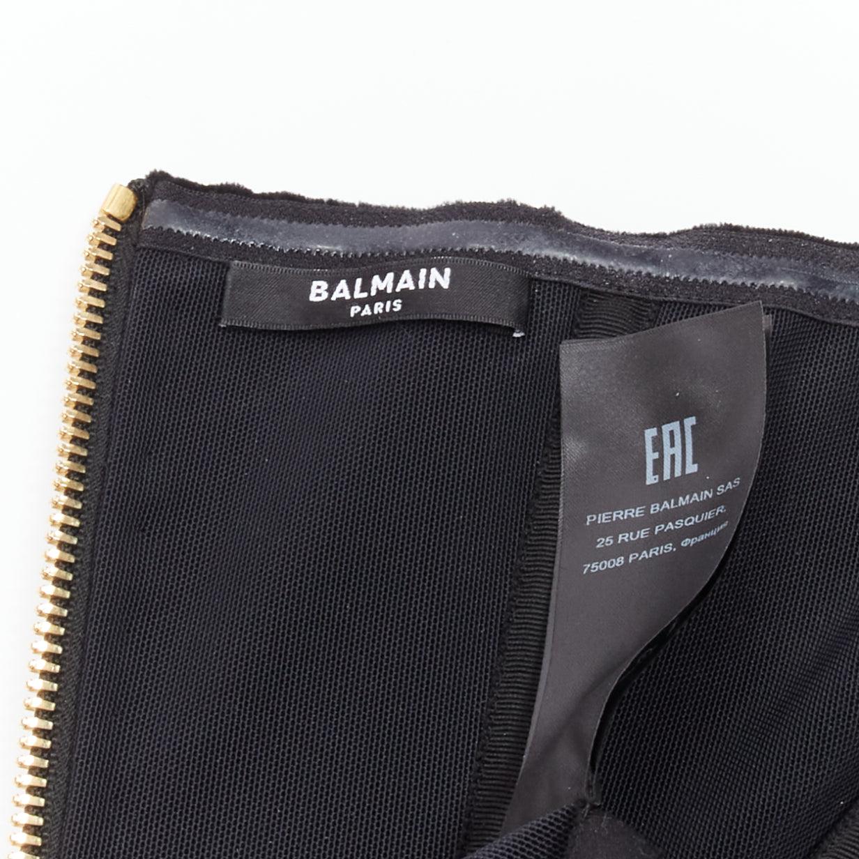 BALMAIN 2023 Winged sequins cotton velvet strapless body con mini dress FR36 S 5