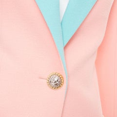BALMAIN 2024 Runway pink blue wool crepe hourglass fitted Power blazer FR34 XS