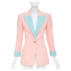 BALMAIN 2024 Runway pink blue wool crepe hourglass fitted Power blazer FR34 XS