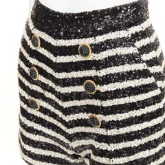 BALMAIN 2024 stripe sequin gold lion button high waist hot shorts FR34 XS