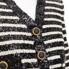 BALMAIN 2024 stripe sequined vneck lion button crop evening blazer jacket FR34