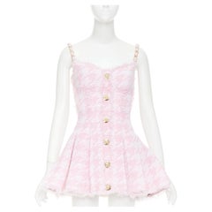 BALMAIN 2025 – rosa-weißes Minikleid aus Tweed mit Hahnentrittmuster und ausgestelltem Schnitt, Größe FR36 S, Taylor Swift