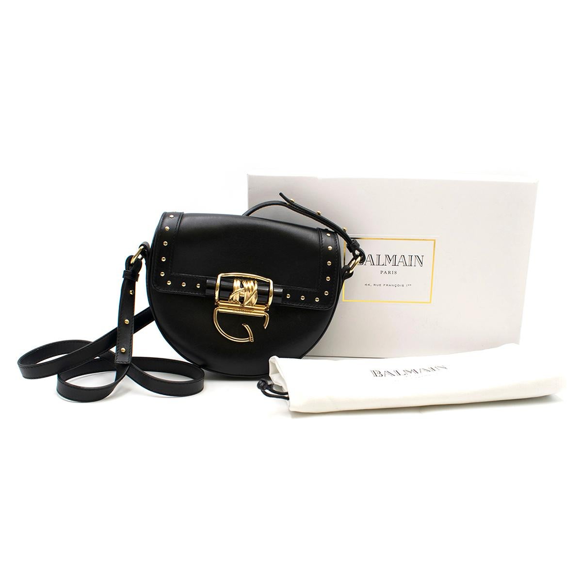Balmain 44-18 Glove Black Leather Crossbody Bag w/Studs For Sale 2