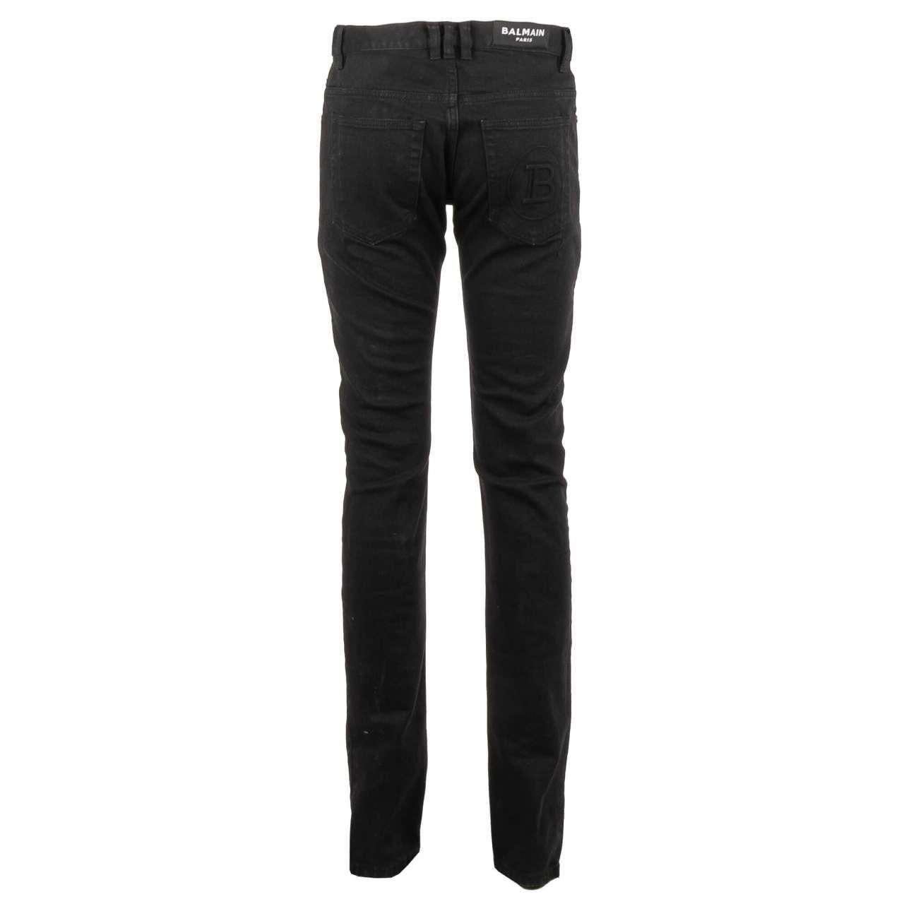 Balmain - 6-Pockets Jeans SLIM with Logo Texture Black 30 In Excellent Condition For Sale In Erkrath, DE