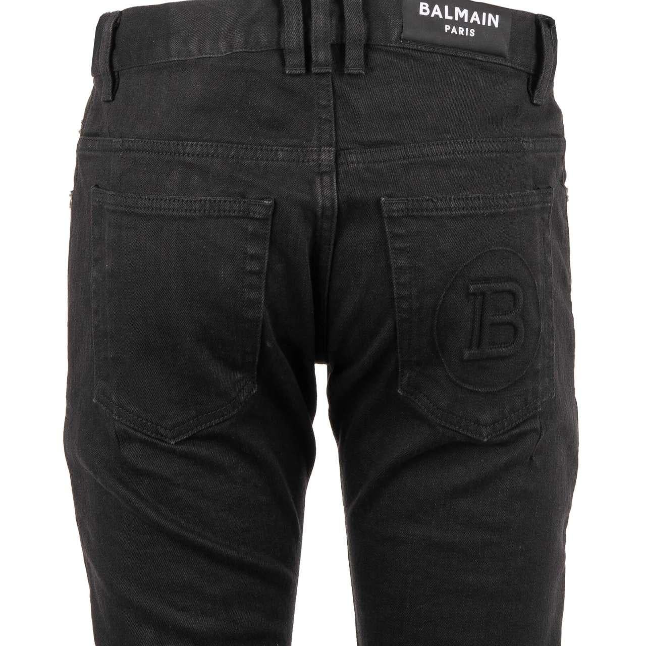 Balmain - 6-Pockets Jeans SLIM with Logo Texture Black 30 For Sale 1