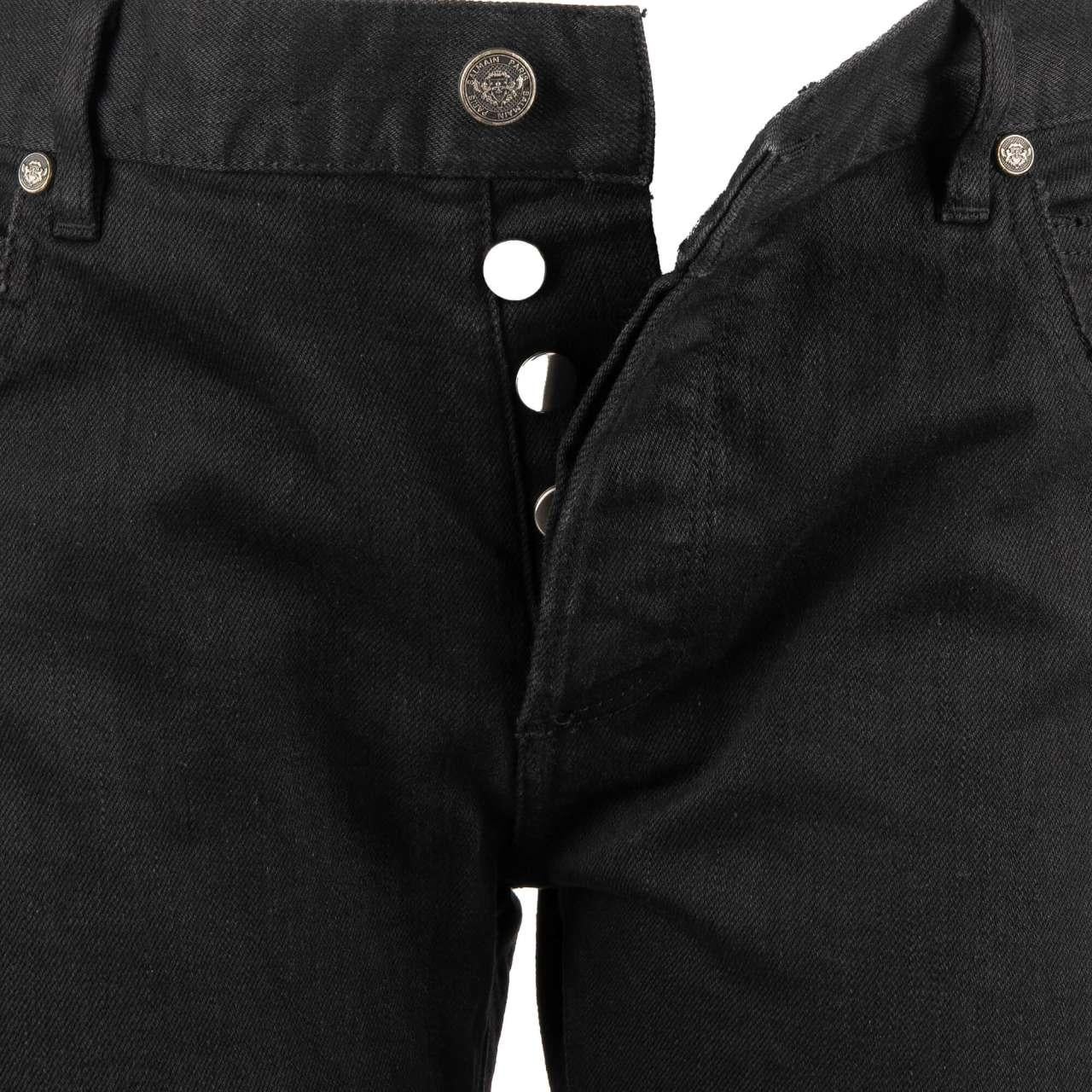 Balmain - 6-Pockets Jeans SLIM with Logo Texture Black 30 For Sale 3