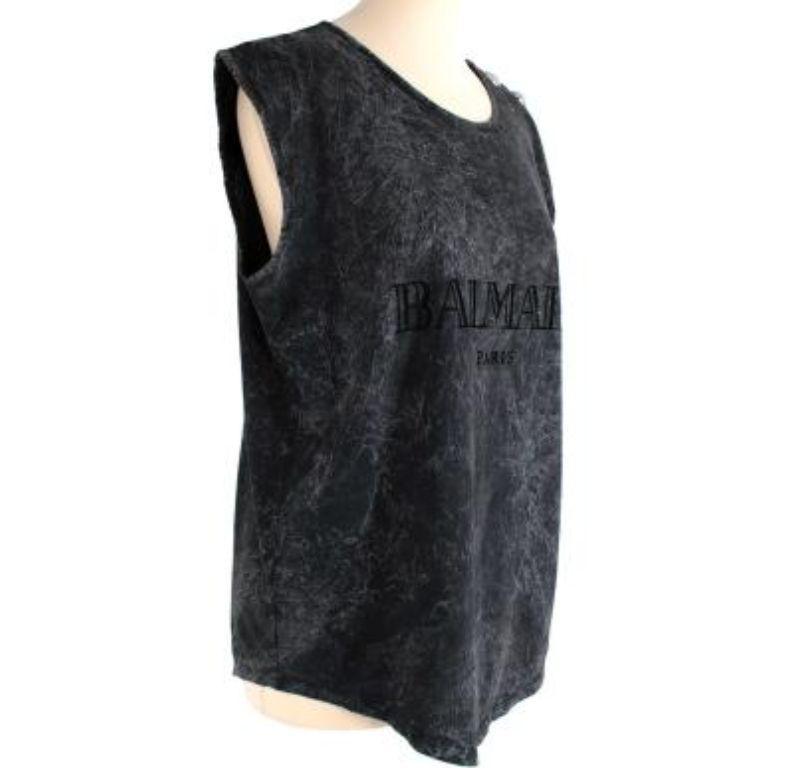 Balmain Acid Wash Logo Sleeveless Vest For Sale 3