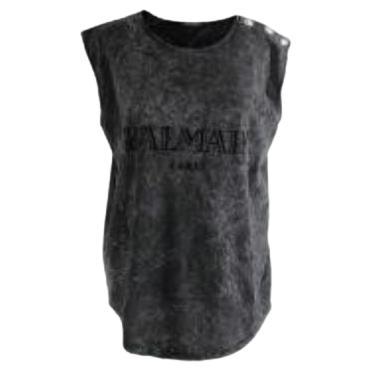 Balmain Acid Wash Logo Sleeveless Vest For Sale